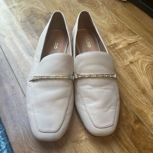 ALDO Women's Cream Leather Loafers with Crystal Accent Size 8
